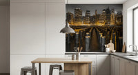 Monochrome clouds hover above the metropolis in the Contrast wall mural