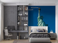 Aqua and verdigris tones meet in this Liberty Azure Grace wall mural composition