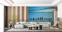 Mineral pebbles spread along the foreground of the Ethereal Coastline wall mural surface.