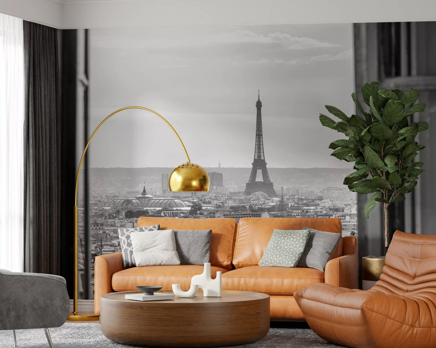 Slim hallway gains depth from this Parisian Window View wall mural and open shutter.
