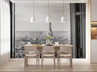 Parisian Window View wall mural makes a Dining room  feel like a Paris hideaway.