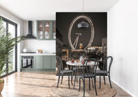 Stillness blankets the Big Ben & Thames Wheel wall mural across a Dining and kitchen area 
