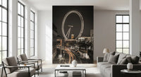 Light streaks pass through the Big Ben & Thames Wheel wall mural by a Living room nook