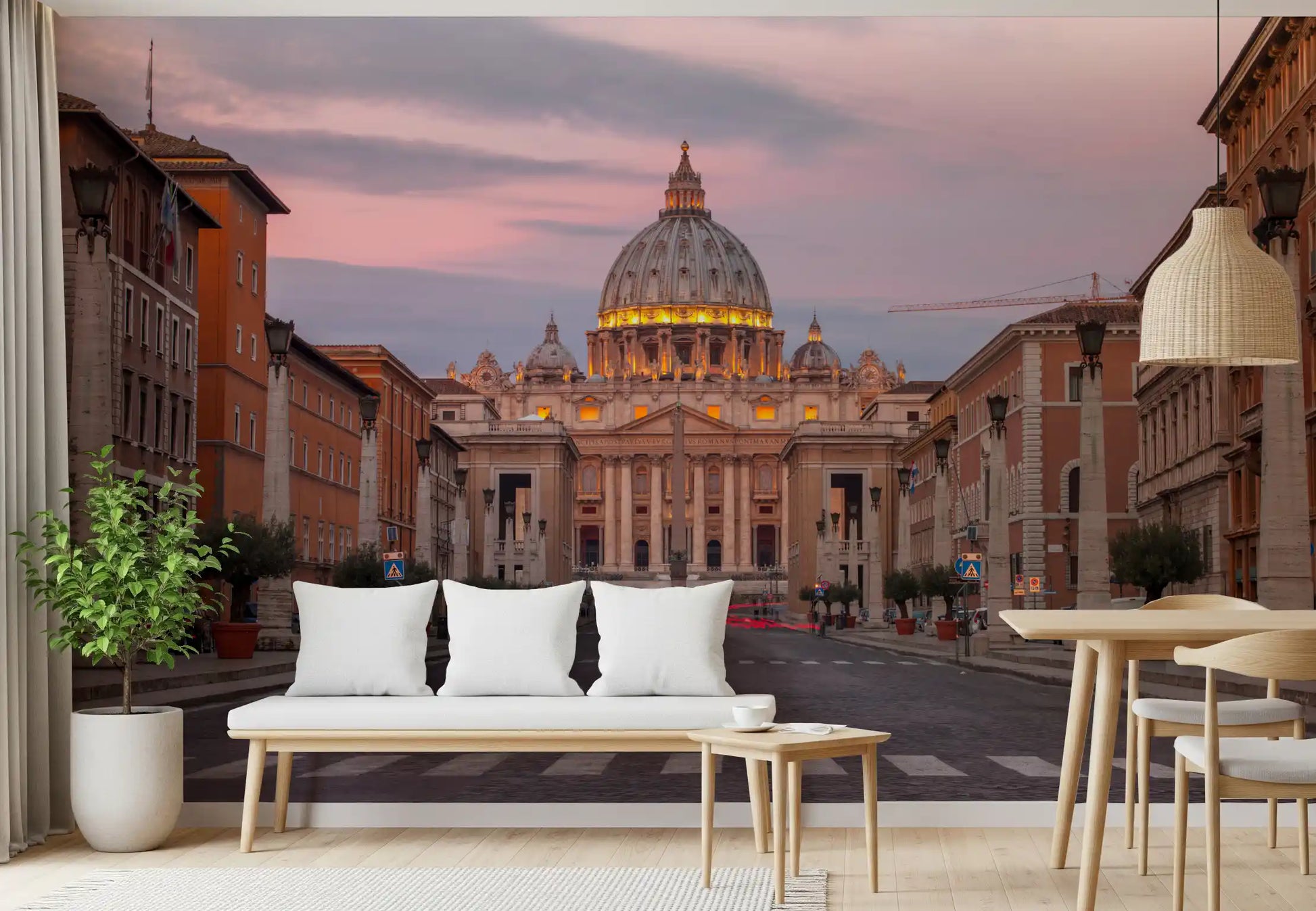 Streetlamp pairs along the boulevard frame this Twilight Grandeur wall mural piece