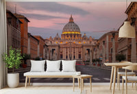 Streetlamp pairs along the boulevard frame this Twilight Grandeur wall mural piece