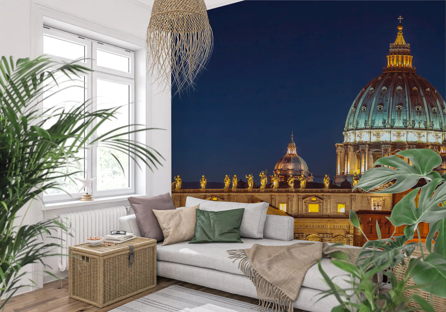 Late evening Rome basilica view fits a Living room Vatican Night wall mural setup.