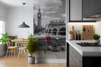 London Love wall mural greets a Kitchen and dining room with Big Ben as the standout.