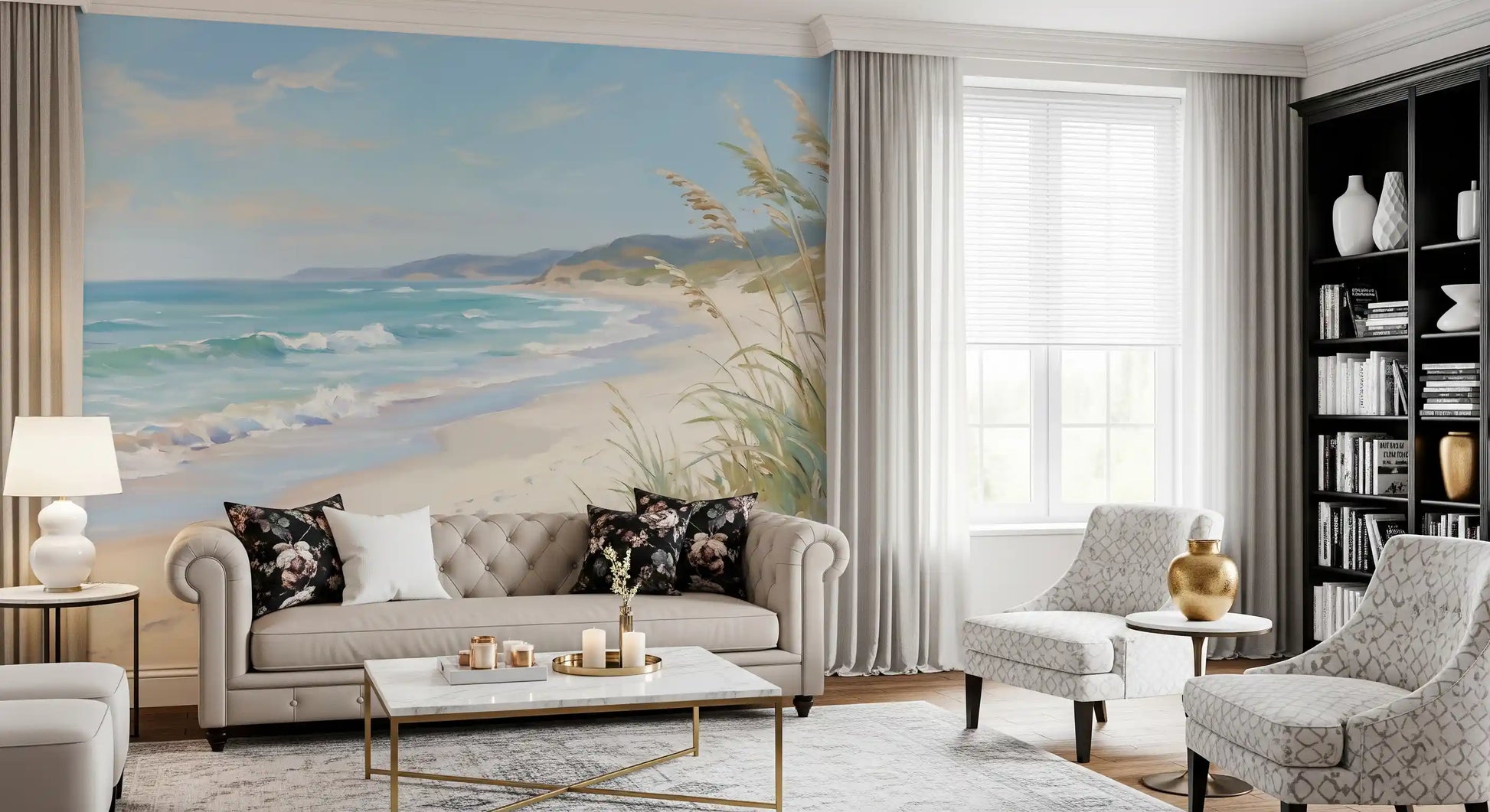 Long sea oats lean to one side in the Serene Canvas wall mural foreground