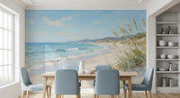 Green headland sits low at the back of the Serene Coastal wall mural composition