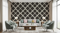 Ivory curves rest against deep brown in the Textured Lattice Trellis wallpaper field.