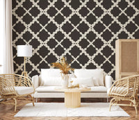 Linen-style grain backs the Textured Lattice Trellis wallpaper crisscross.