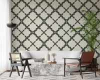 Two-tone scheme balances dark and light in the Lattice Trellis Modern wallpaper