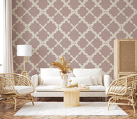 Subtle linen texture supports the cream lattice within this Trellis wallpaper background