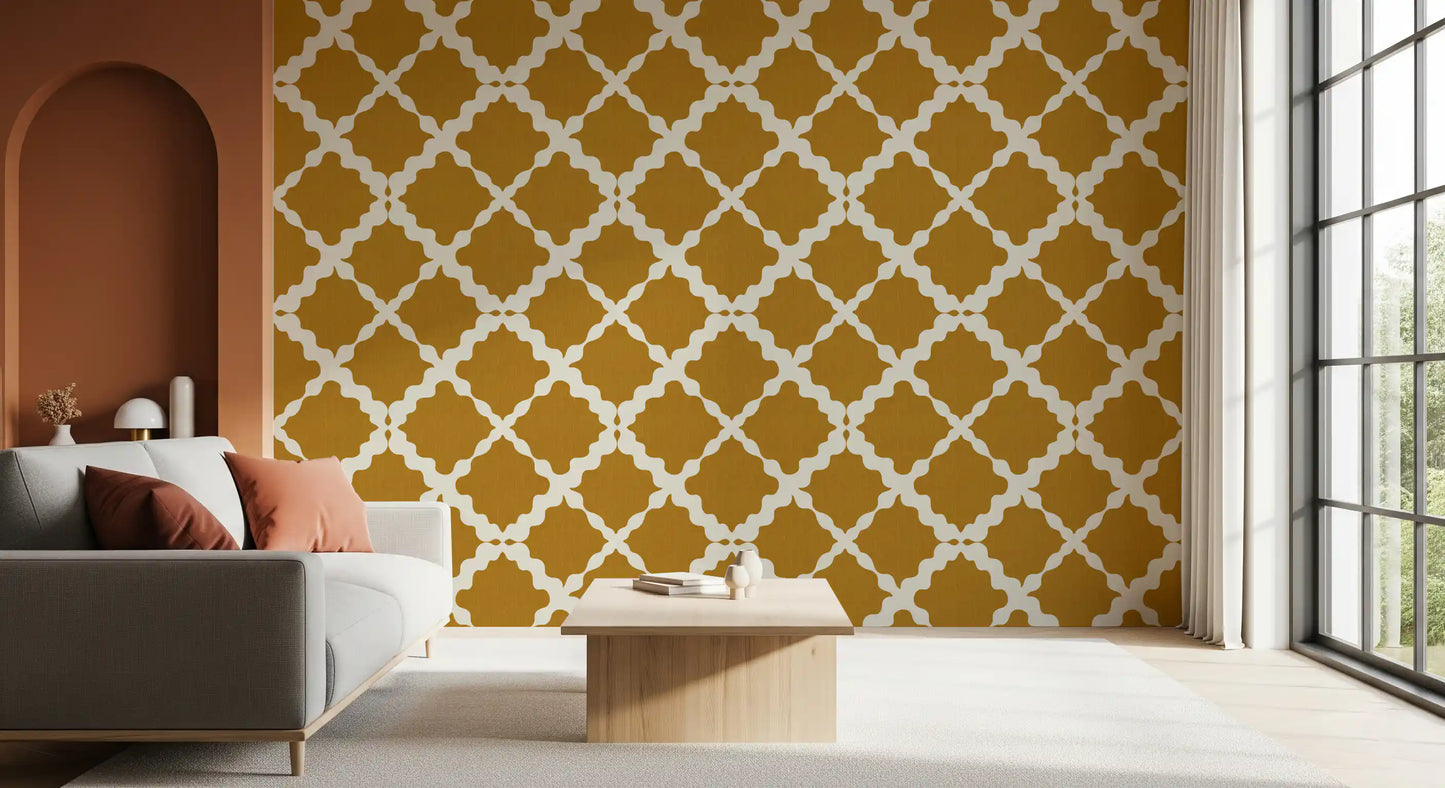 Textured Lattice Trellis Geometric Mustard Minimalist Modern  Wallpaper⁠