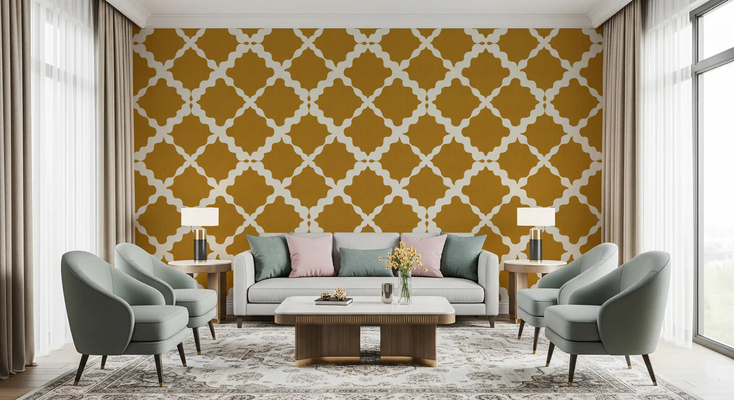 Textured Lattice Trellis Geometric Mustard Minimalist Modern  Wallpaper⁠