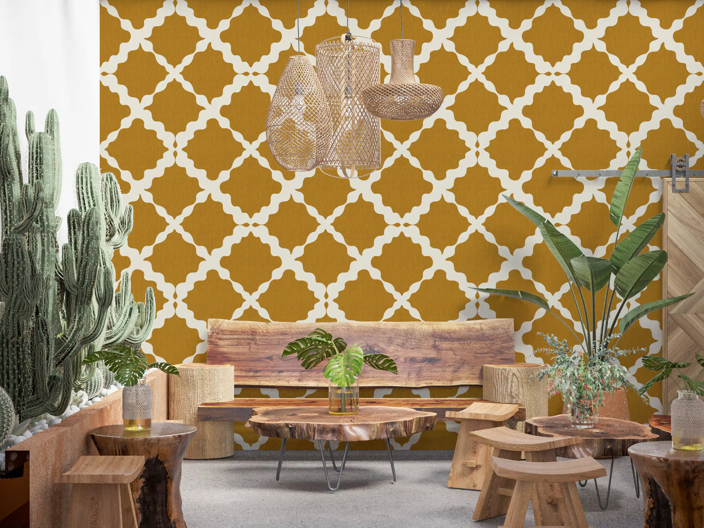 Textured Lattice Trellis Geometric Mustard Minimalist Modern  Wallpaper⁠