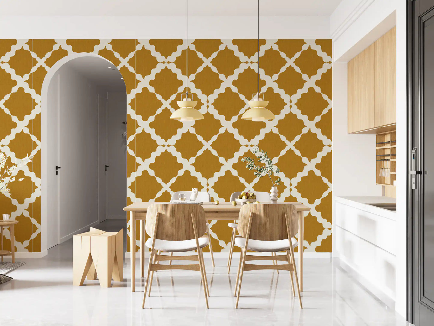 Textured Lattice Trellis Geometric Mustard Minimalist Modern  Wallpaper⁠
