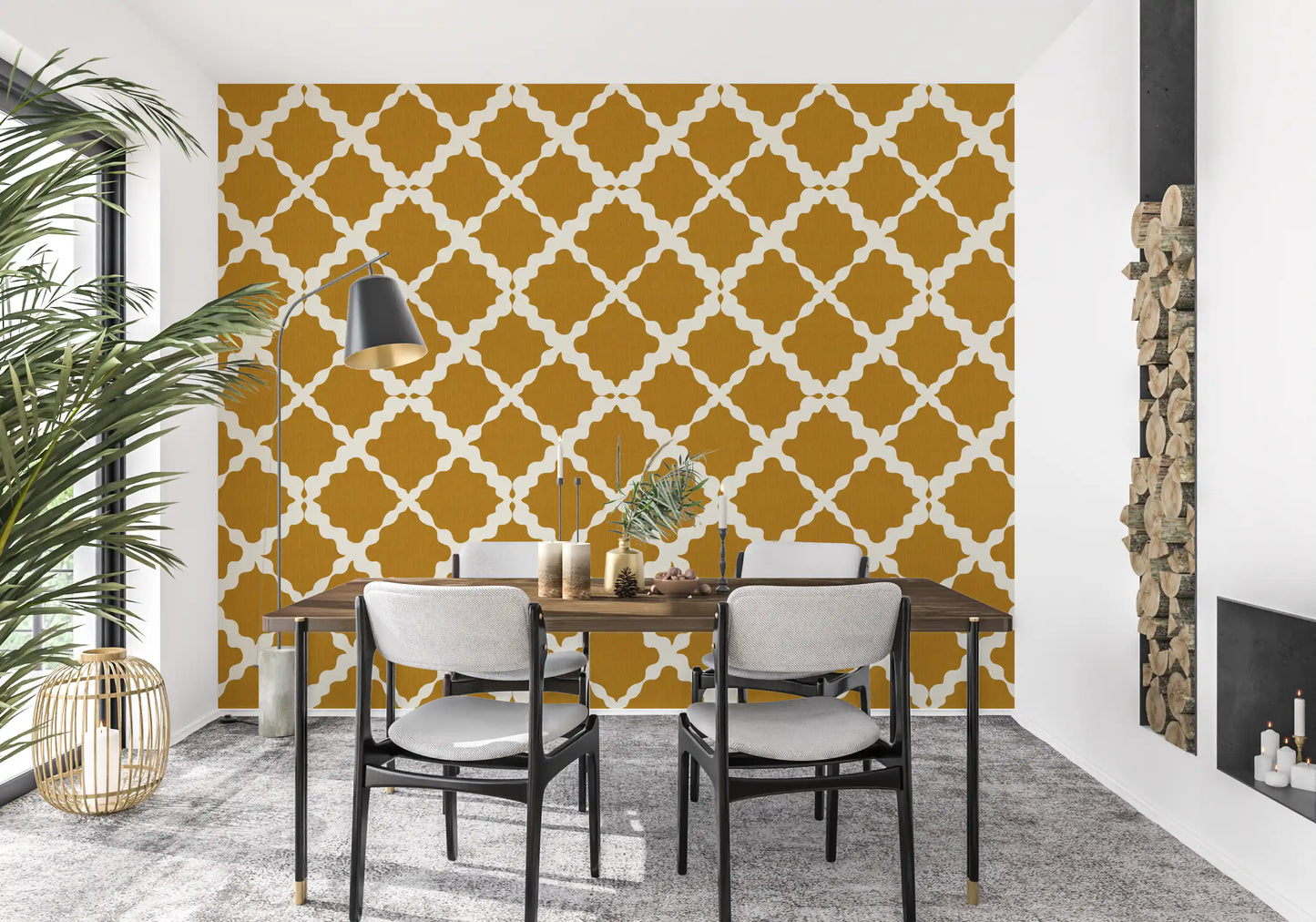 Textured Lattice Trellis Geometric Mustard Minimalist Modern  Wallpaper⁠