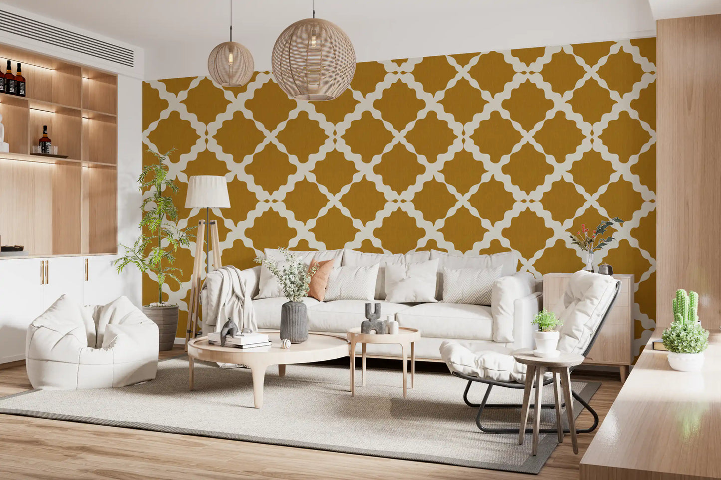Textured Lattice Trellis Geometric Mustard Minimalist Modern  Wallpaper⁠