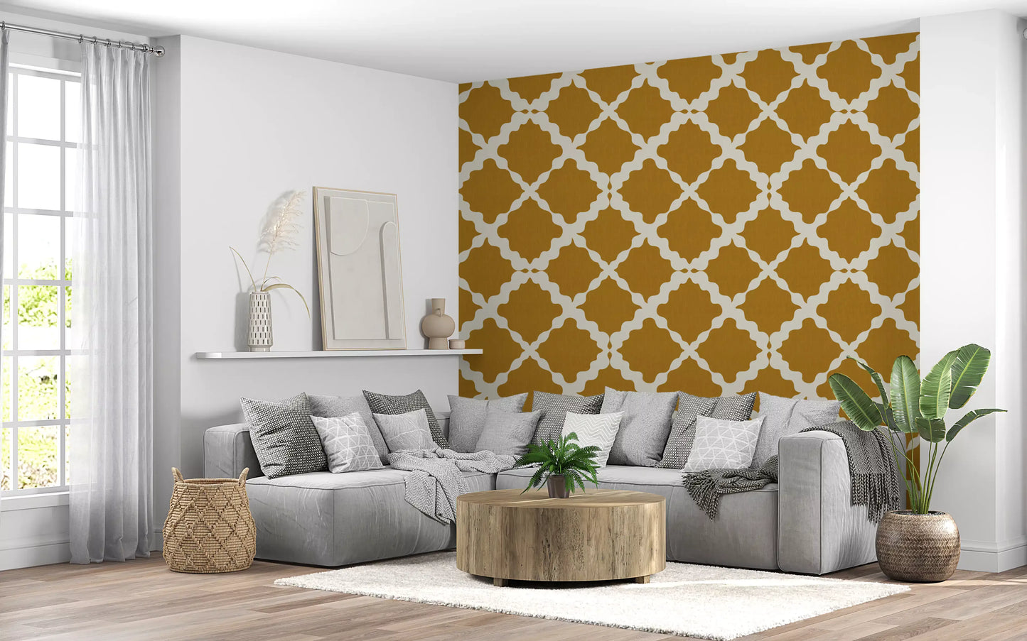 Textured Lattice Trellis Geometric Mustard Minimalist Modern  Wallpaper⁠