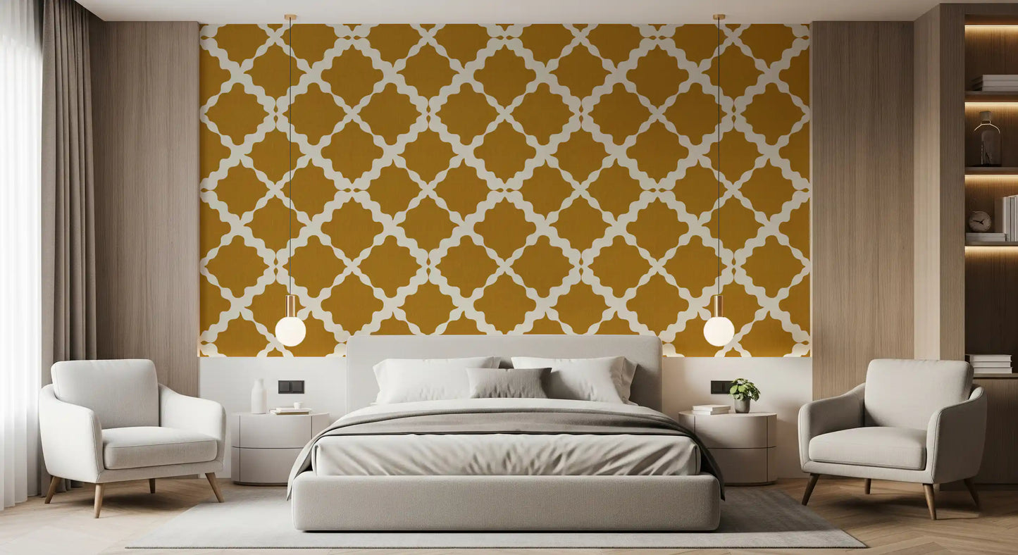Textured Lattice Trellis Geometric Mustard Minimalist Modern  Wallpaper⁠