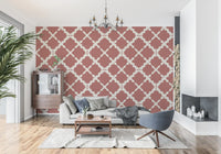 Curved ivory shapes link in steady diagonal pattern on Lattice Trellis wallpaper view.