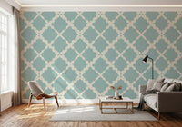 Cream wavy borders build the foundation of this textured lattice wallpaper geometry