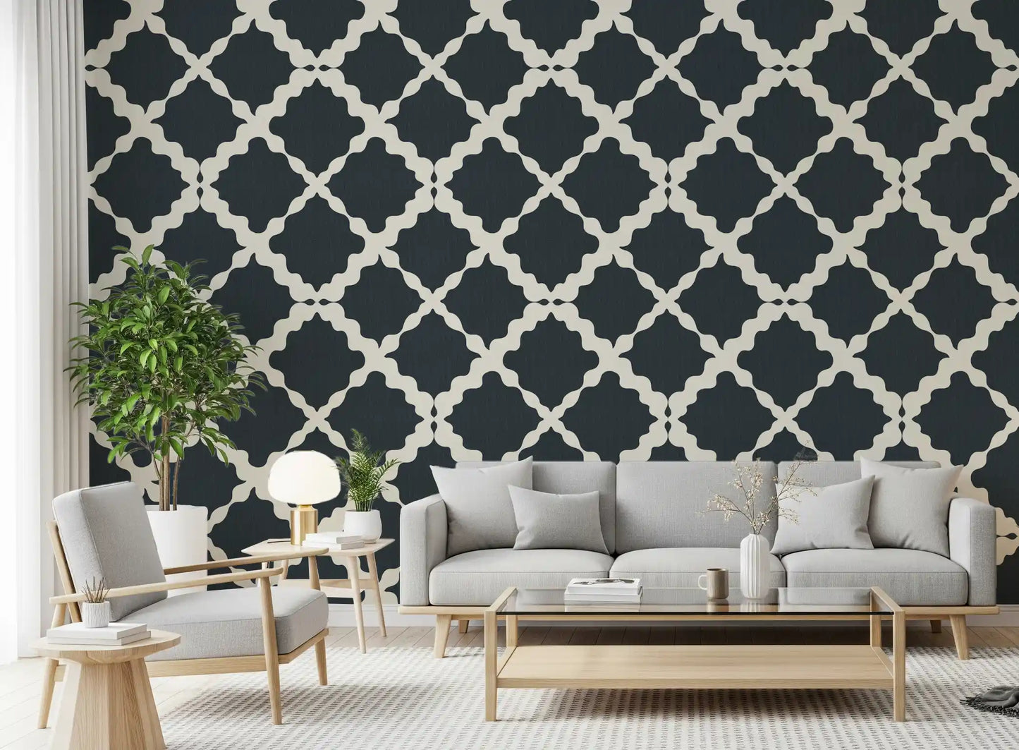 Textured Lattice Trellis Geometric Charcoal Minimalist Modern Wallpaper⁠