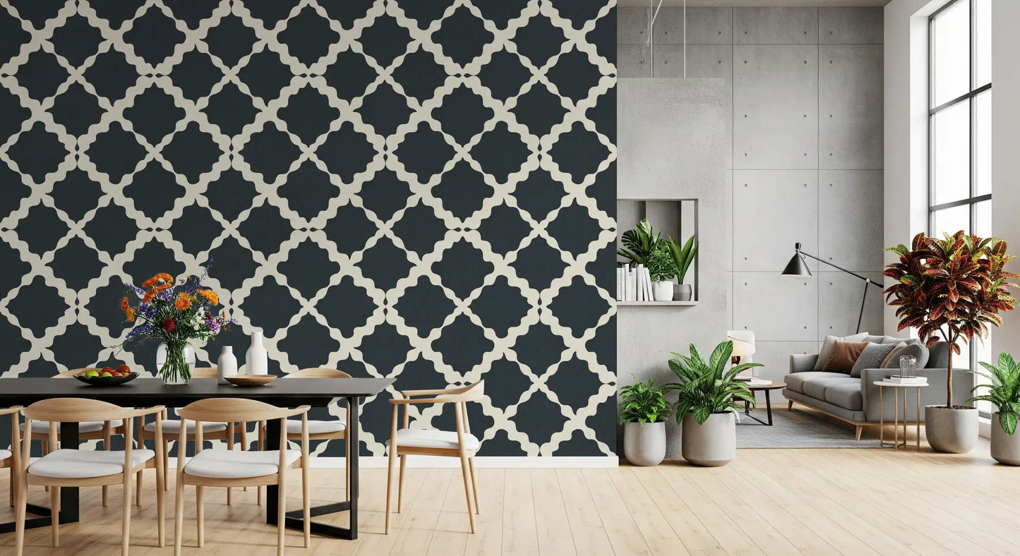 Textured Lattice Trellis Geometric Charcoal Minimalist Modern Wallpaper⁠