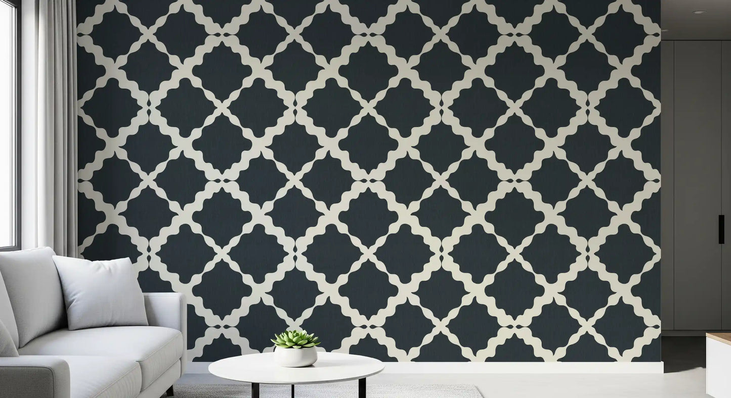 Textured Lattice Trellis Geometric Charcoal Minimalist Modern Wallpaper⁠