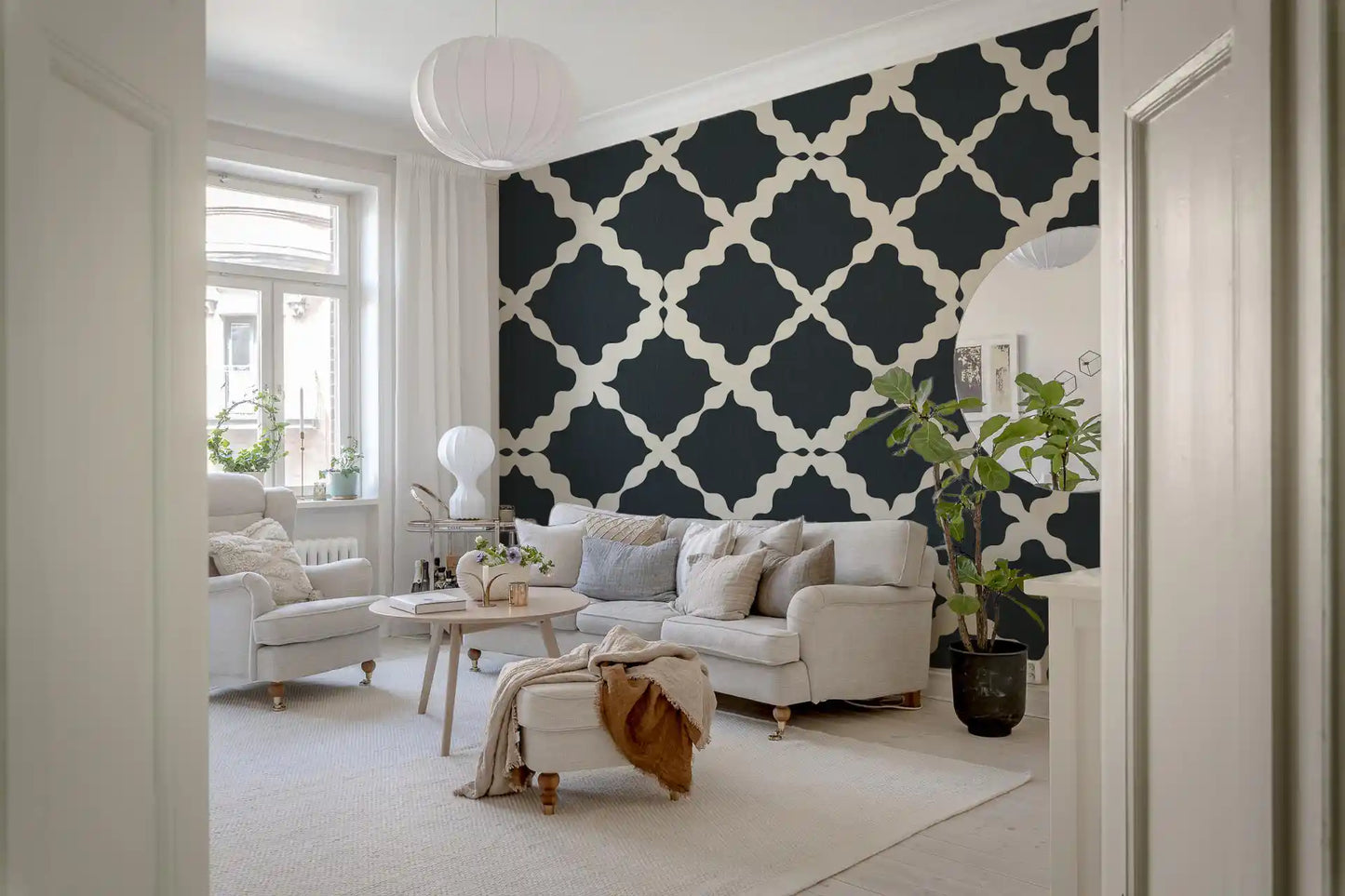 Textured Lattice Trellis Geometric Charcoal Minimalist Modern Wallpaper⁠