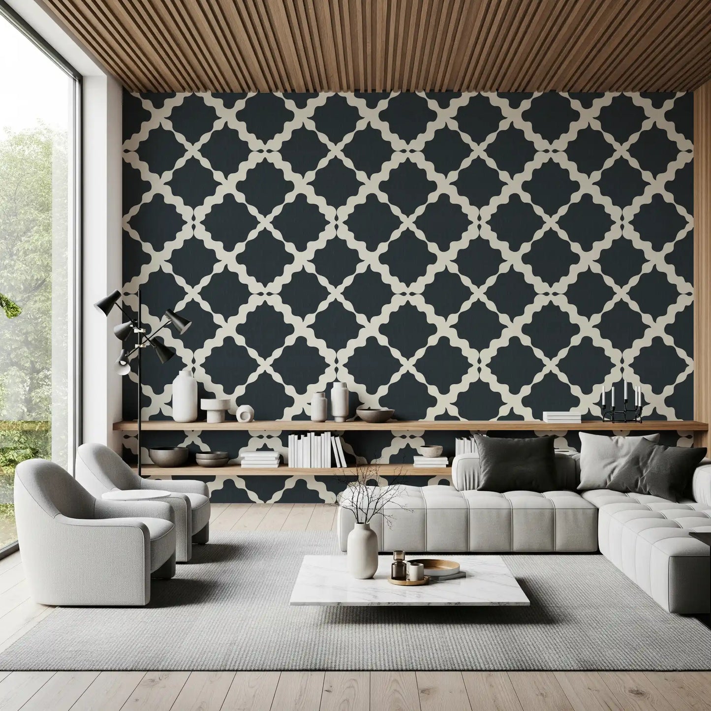 Textured Lattice Trellis Geometric Charcoal Minimalist Modern Wallpaper⁠