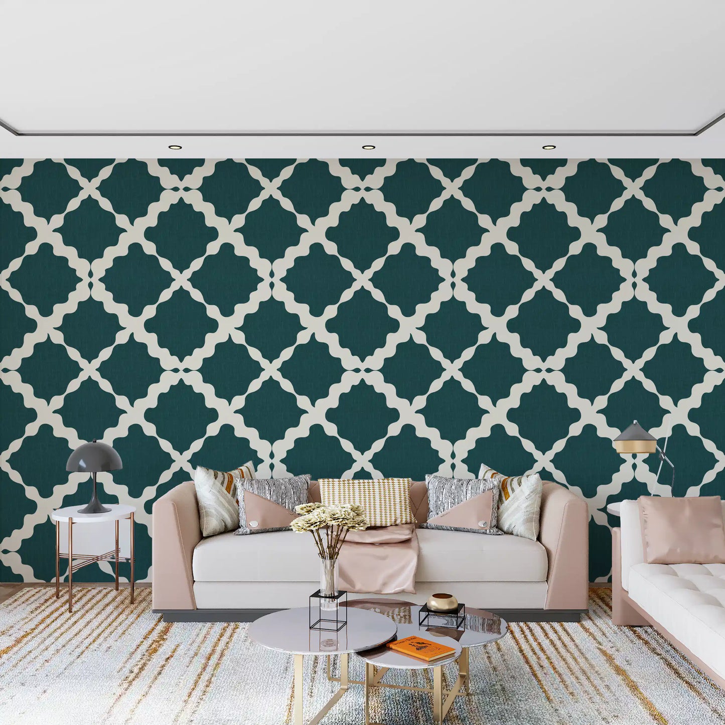 Textured Lattice Trellis Geometric Deep Teal Minimalist Modern  Wallpaper⁠