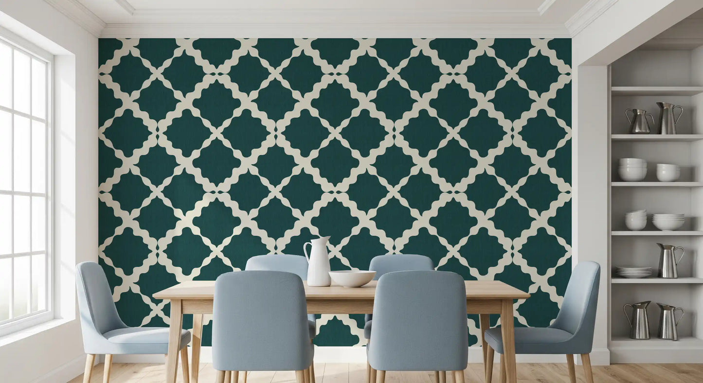 Textured Lattice Trellis Geometric Deep Teal Minimalist Modern  Wallpaper⁠
