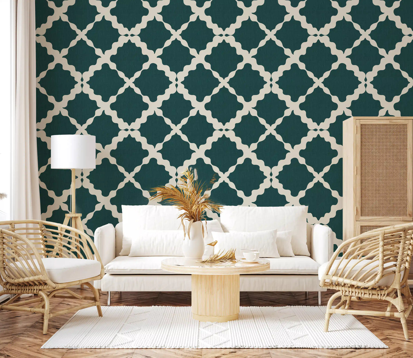 Textured Lattice Trellis Geometric Deep Teal Minimalist Modern  Wallpaper⁠