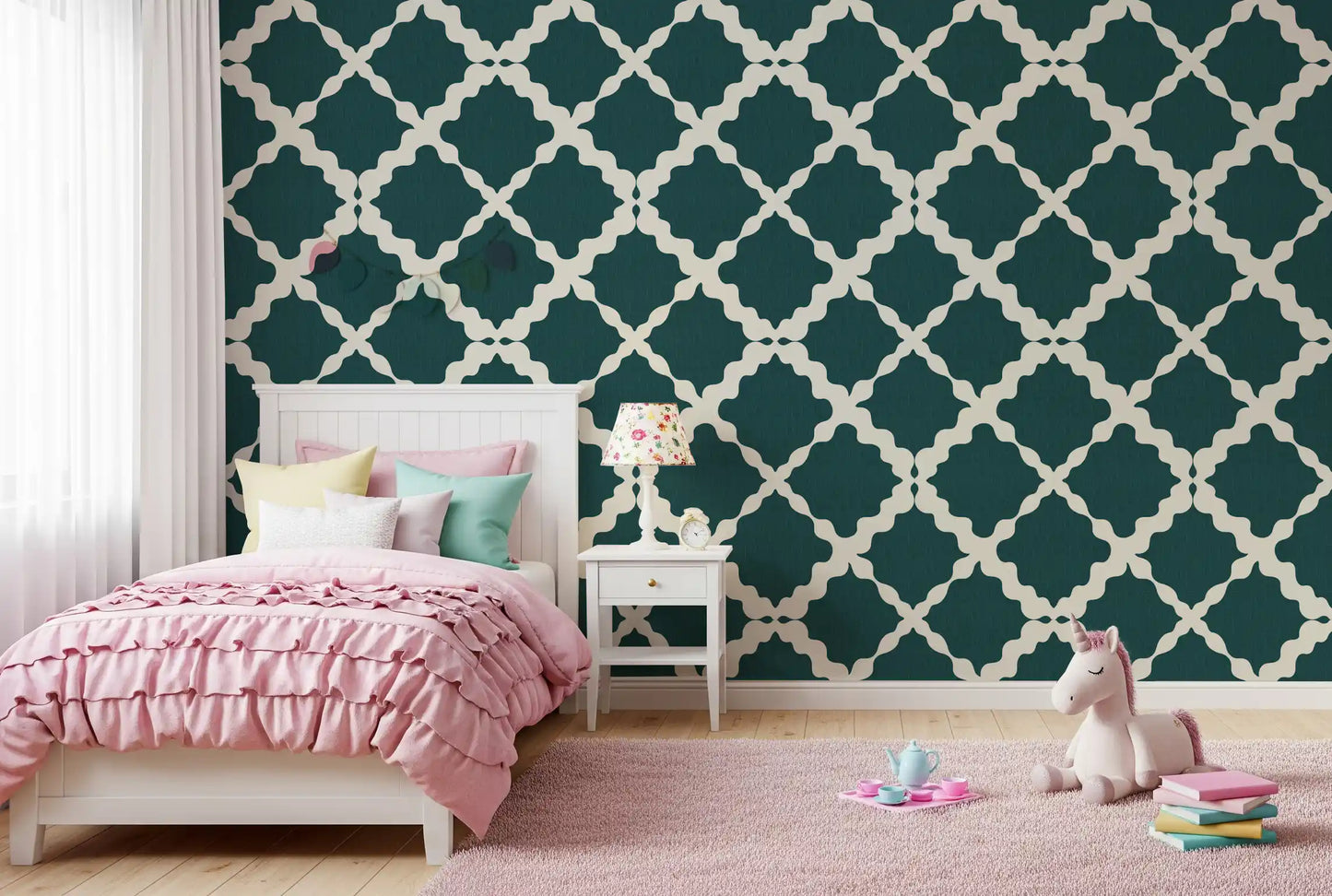 Textured Lattice Trellis Geometric Deep Teal Minimalist Modern  Wallpaper⁠