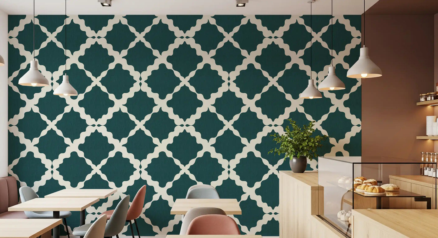 Textured Lattice Trellis Geometric Deep Teal Minimalist Modern  Wallpaper⁠