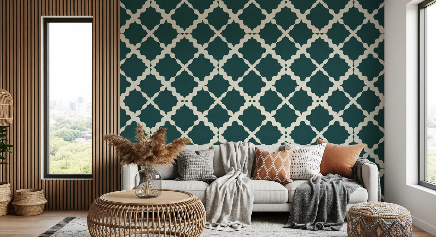 Textured Lattice Trellis Geometric Deep Teal Minimalist Modern  Wallpaper⁠