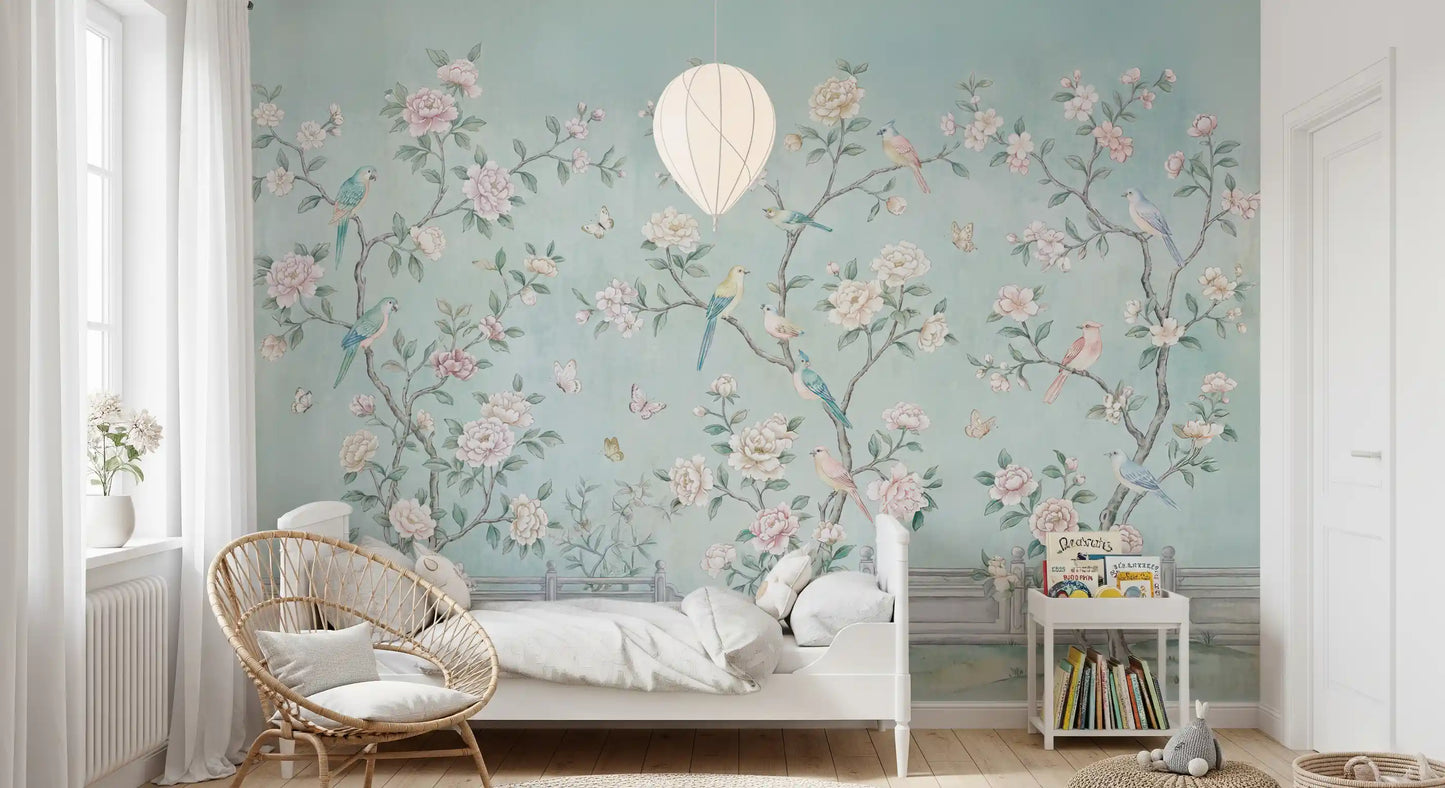 Serene Chinoiserie Aviary Wall Mural