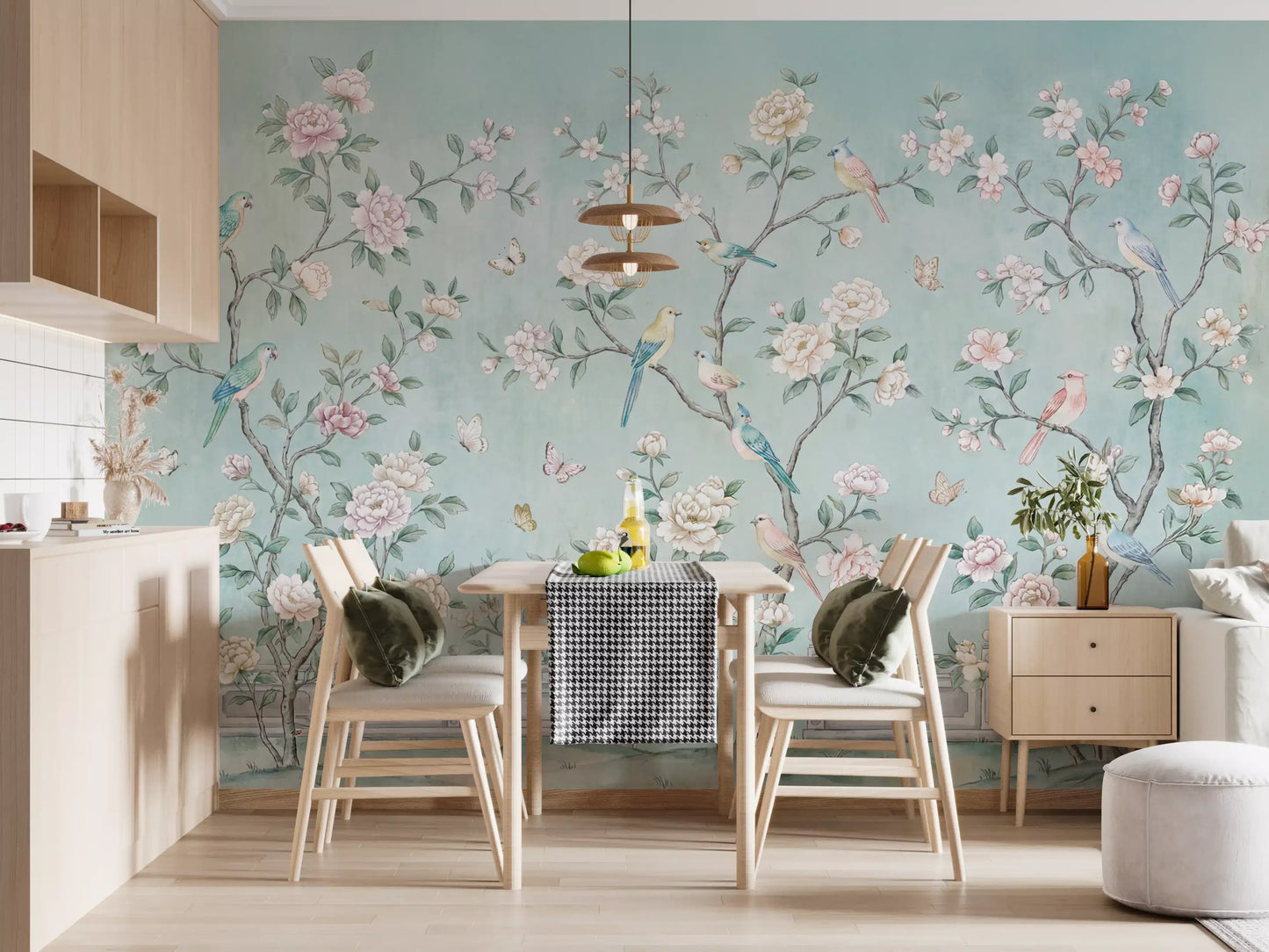 Serene Chinoiserie Aviary Wall Mural