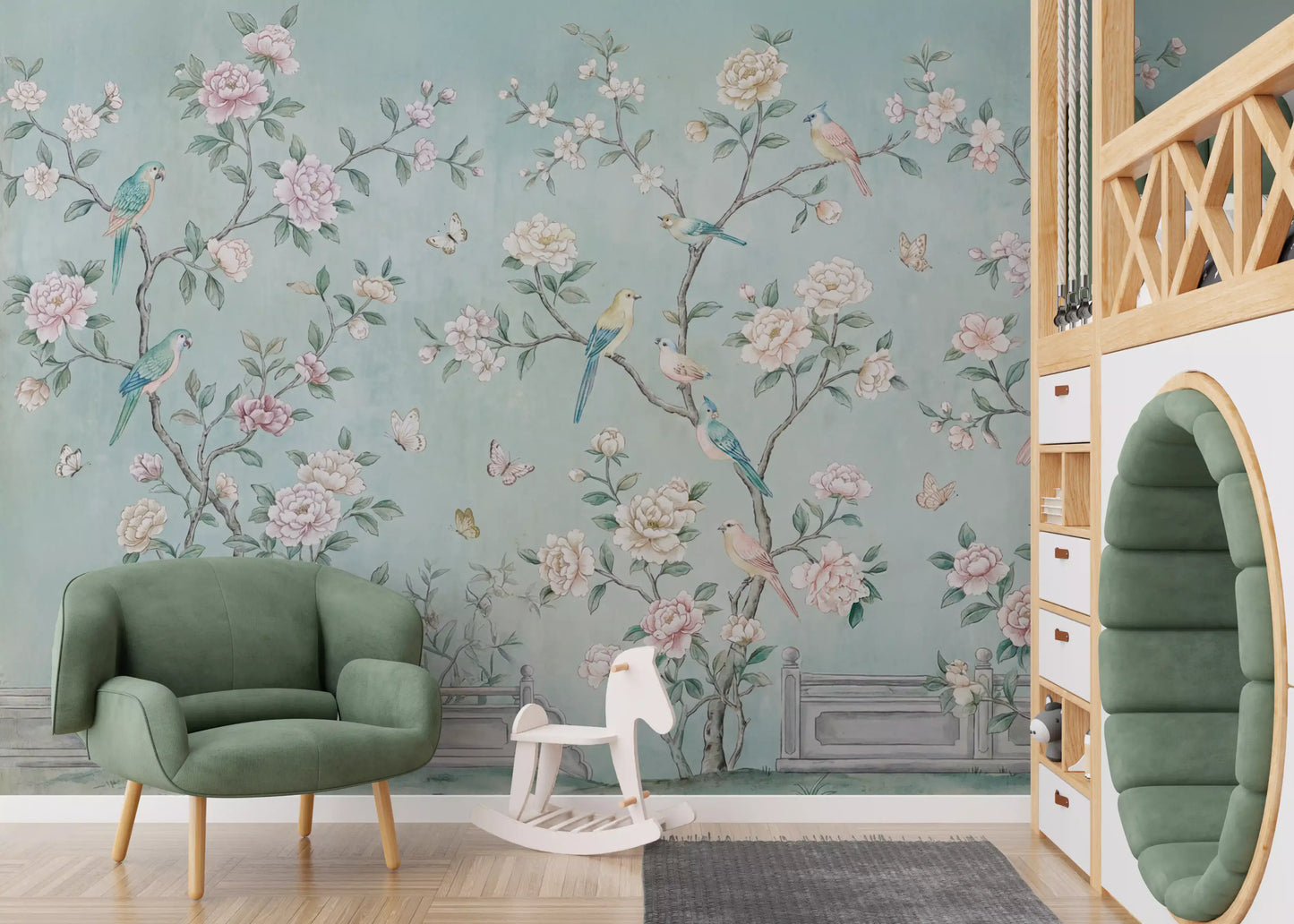 Serene Chinoiserie Aviary Wall Mural