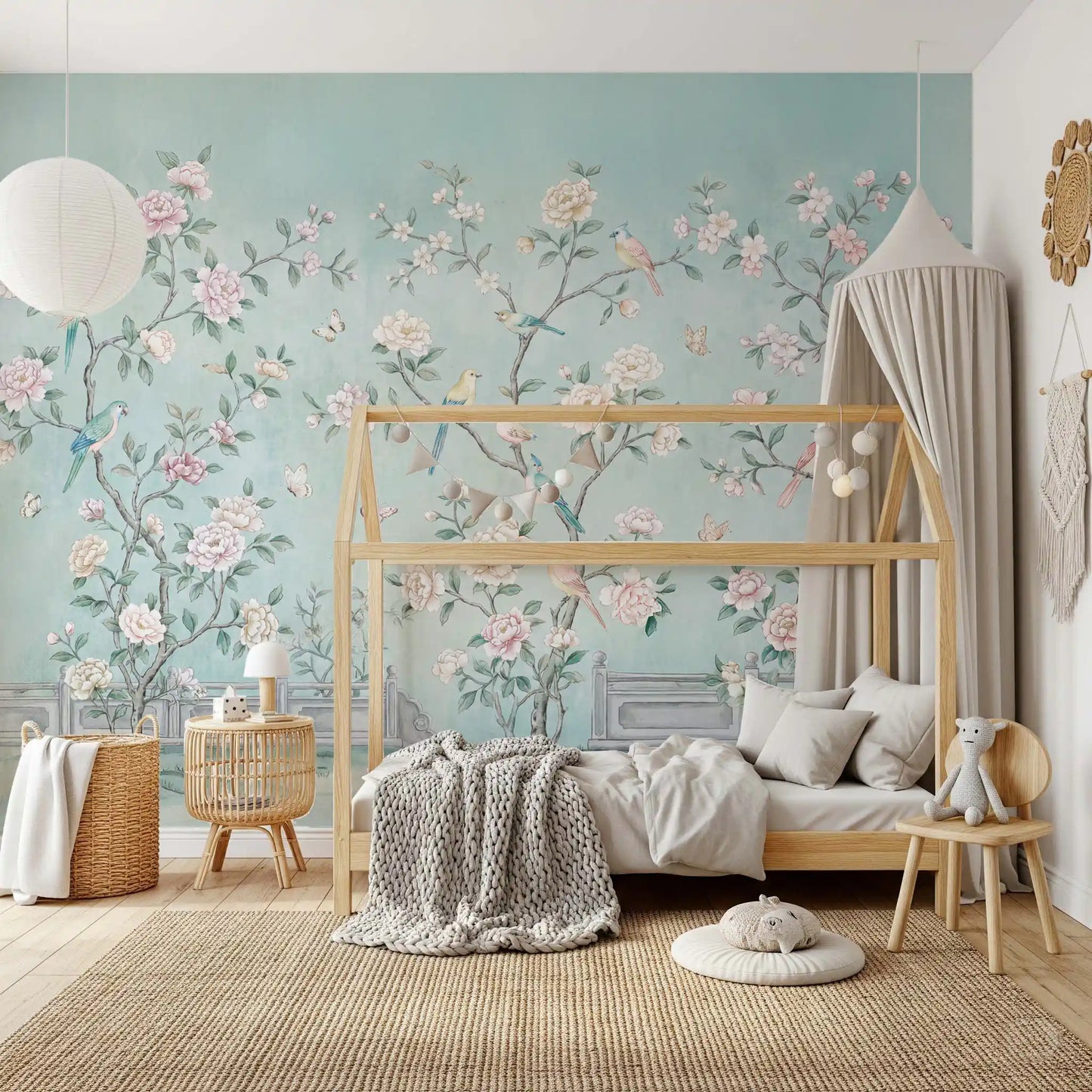 Serene Chinoiserie Aviary Wall Mural