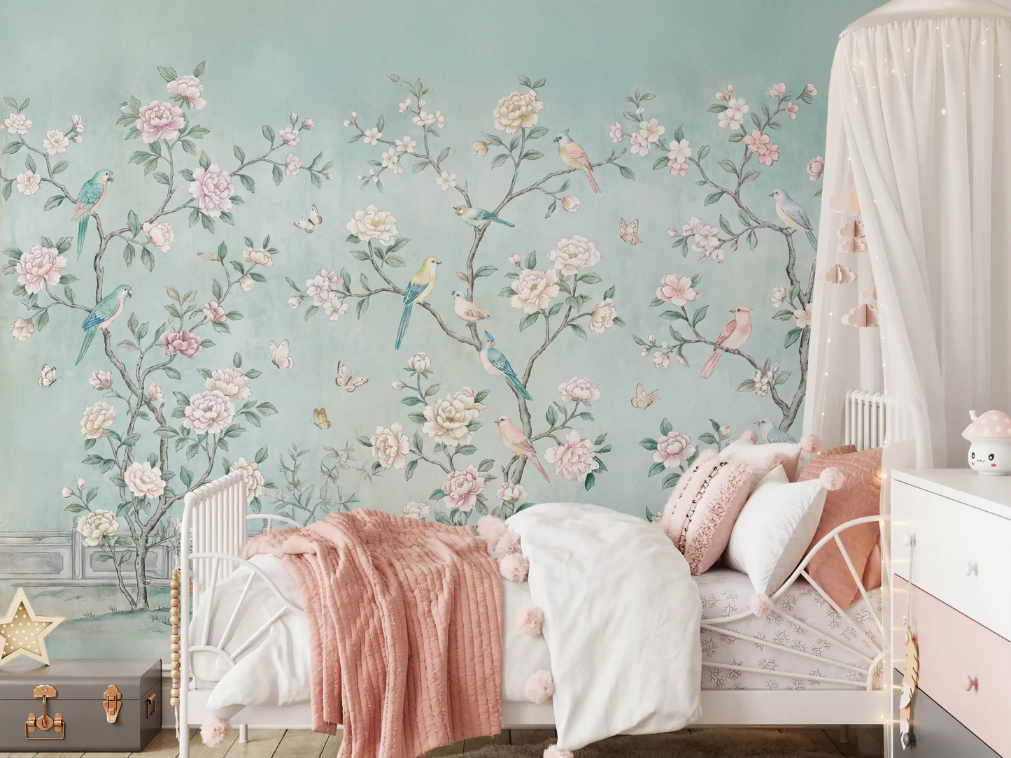 Serene Chinoiserie Aviary Wall Mural