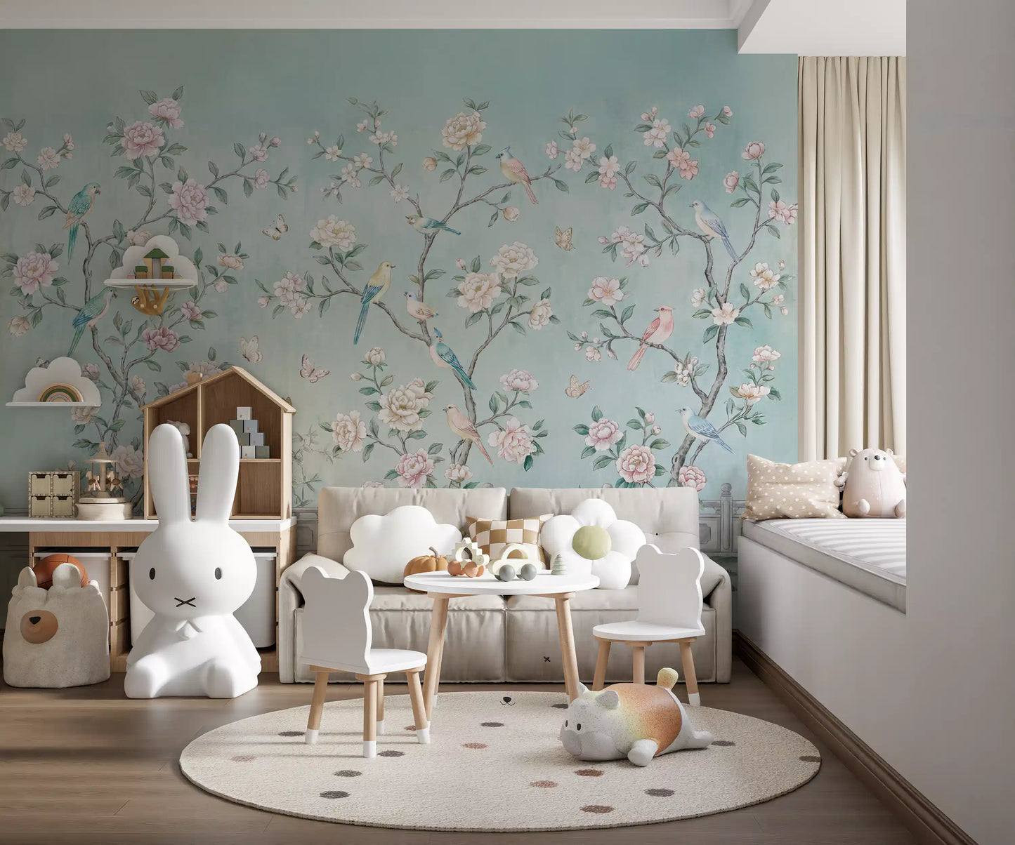 Serene Chinoiserie Aviary Wall Mural