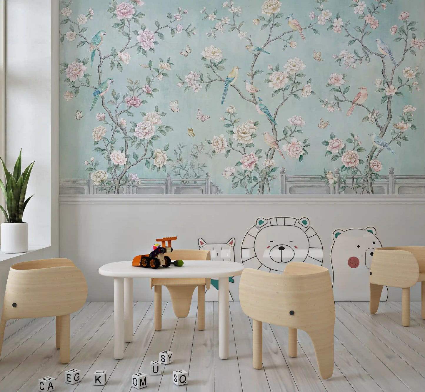 Serene Chinoiserie Aviary Wall Mural