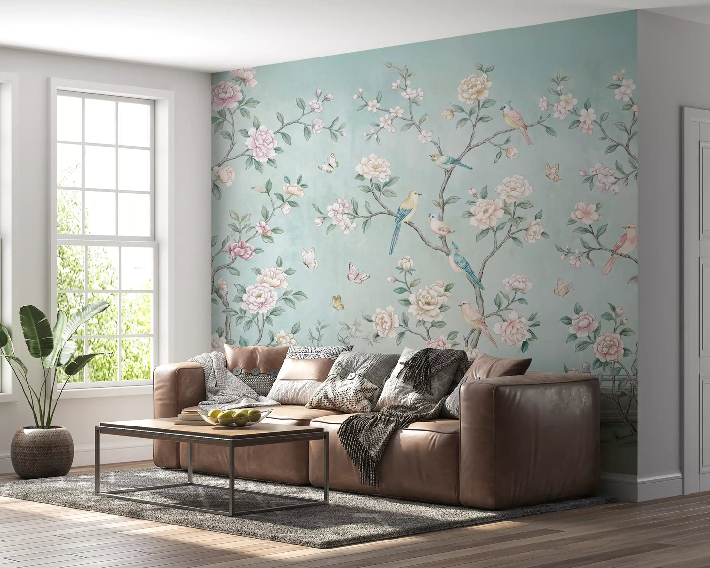 Serene Chinoiserie Aviary Wall Mural