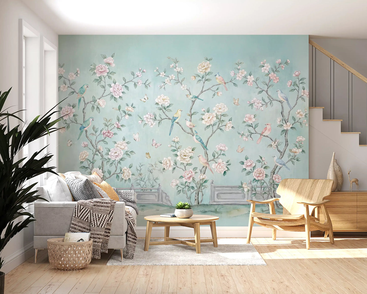 Serene Chinoiserie Aviary Wall Mural