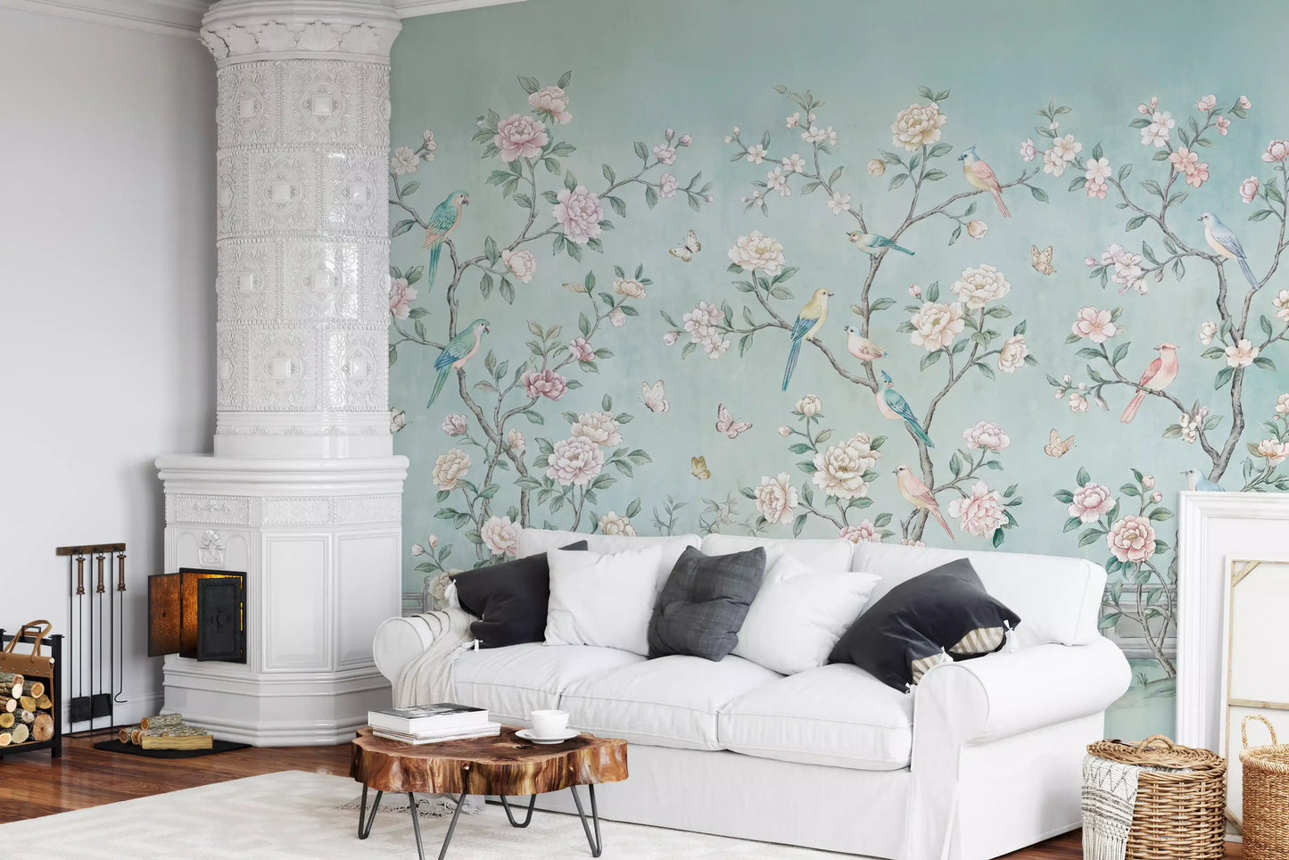 Serene Chinoiserie Aviary Wall Mural