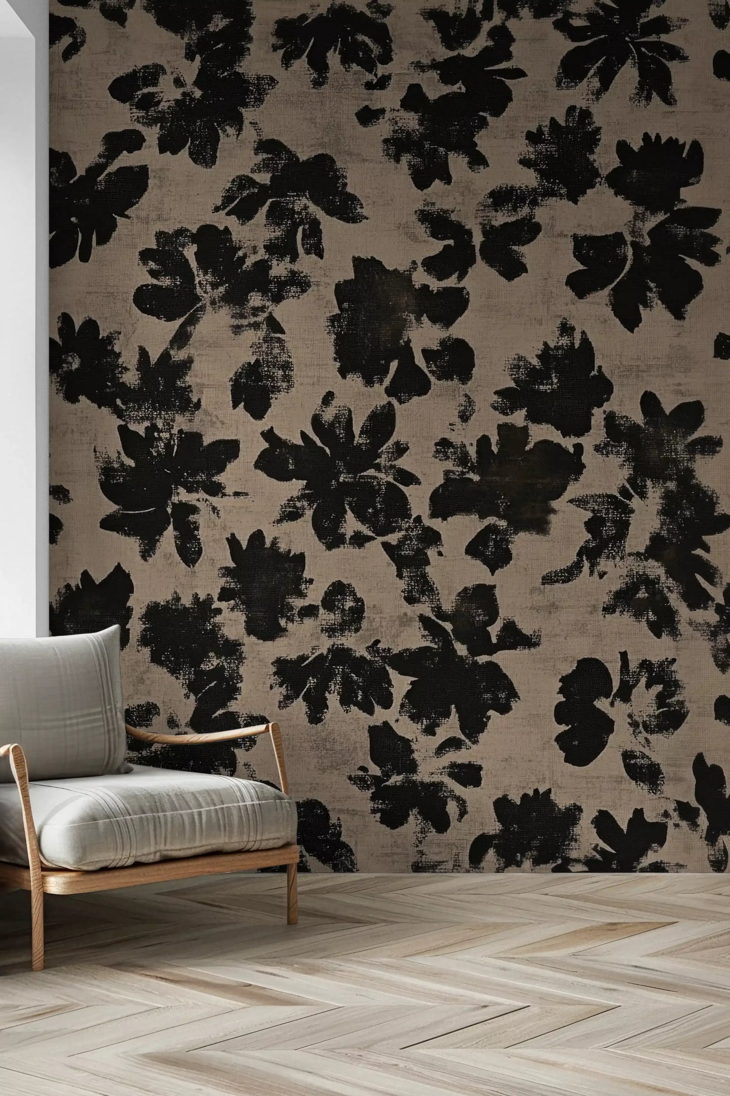 Distressed Floral Silhouette Wall Mural