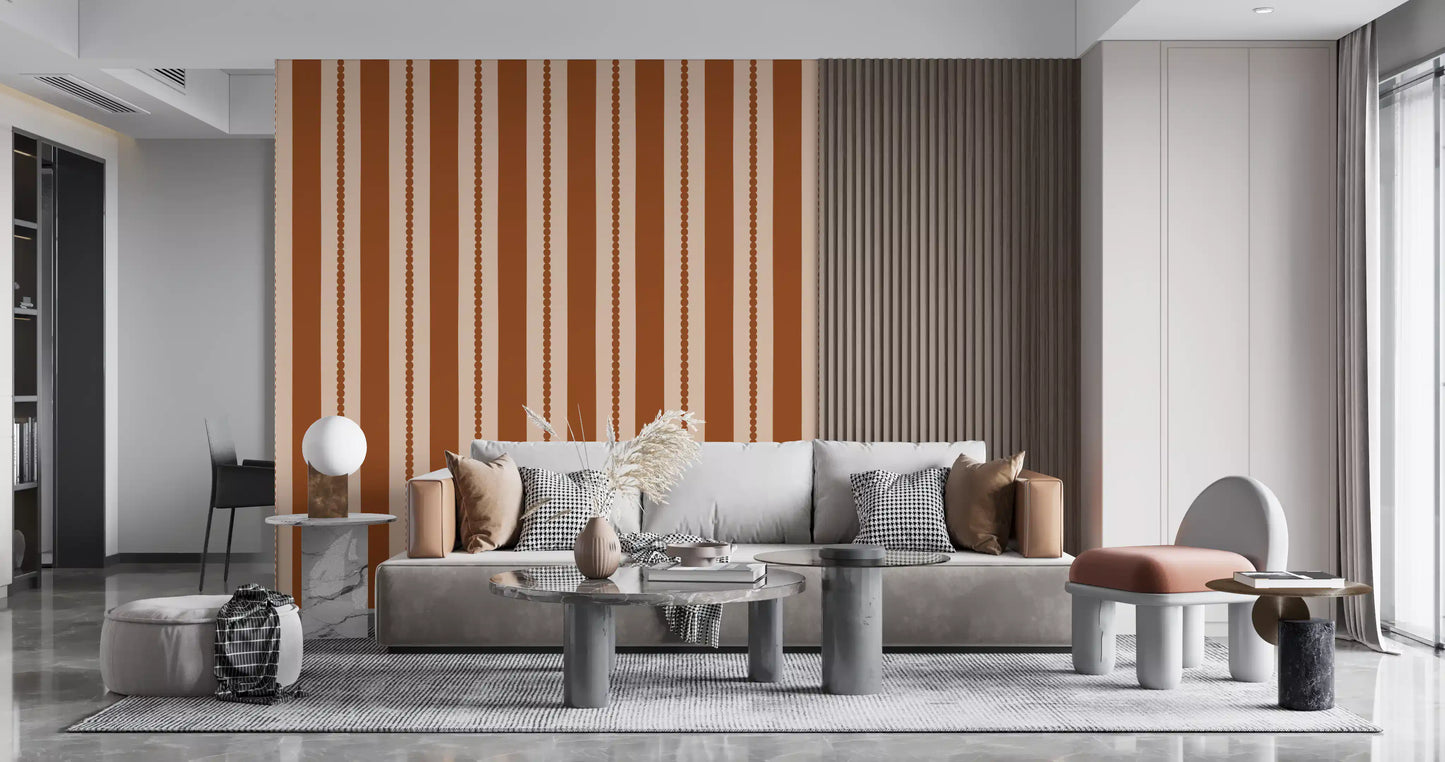 Warm Earth Stripes & Scallops Wallpaper showcasing thick brown vertical lines.